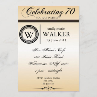 Monogram 70th Birthday Party Invitation
