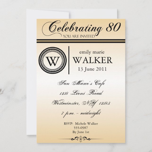Monogram 80th Birthday Party Invitation (Front)