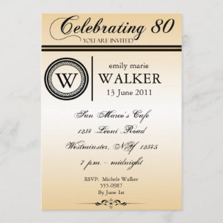 Monogram 80th Birthday Party Invitation