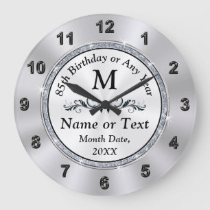 Monogram, 85th Birthday Gift for Him or Her, Large Clock