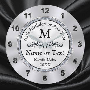 Monogram, 85th Birthday Gift for Him or Her, Large Clock