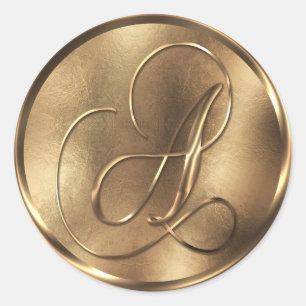 Monogram A Bronze Wedding Invitation Holiday Classic Round Sticker