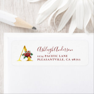 Monogram A Christmas Red Gold Return Address