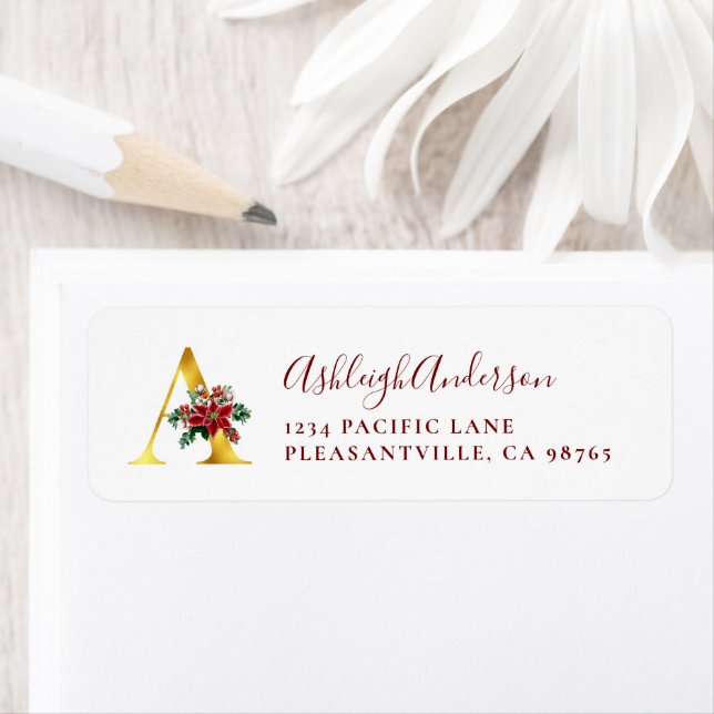 Monogram A Christmas Red Gold Return Address (Insitu)