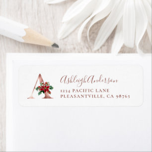 Monogram A Christmas Rose Gold Return Address