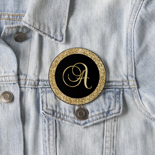 Monogram A, elegant golden script 7.5 Cm Round Badge (In Situ)