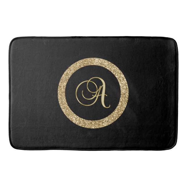 Monogram A, elegant golden script Bath Mat (Front)