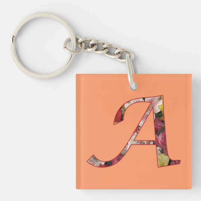 Monogram A Floral Design Keychain (Front)