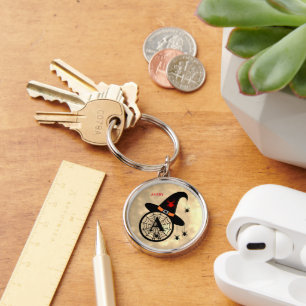Monogram A Halloween Sky Witch Spiders Name Key Ring