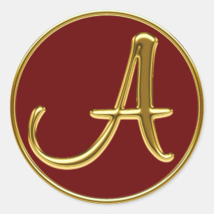 Monogram A in 3D gold Classic Round Sticker