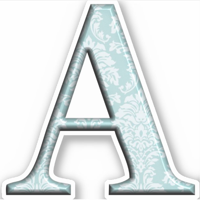 Monogram A Initial Die Cut Sticker Blue Damask (Front)