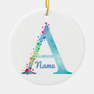 Monogram A initial lighter Rainbow Stars Ceramic Tree Decoration
