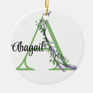 Monogram A Lavender Eucalyptus nursery  Ceramic Tree Decoration