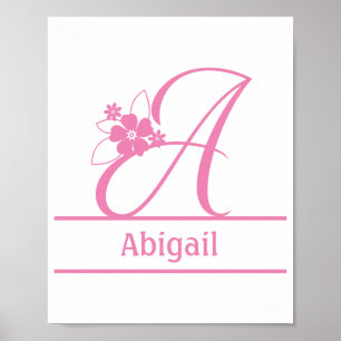Monogram A, Letter A, Initial A, Floral Pink White Poster