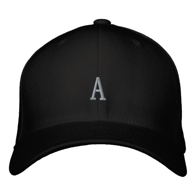 Monogram A Letter or Initial Black Basic Flexfit Embroidered Hat (Front)