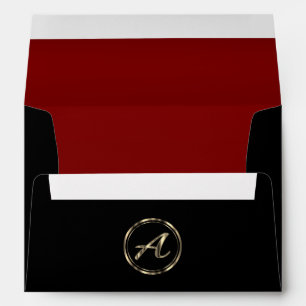 Monogram A - Lined Red Satin Envelope