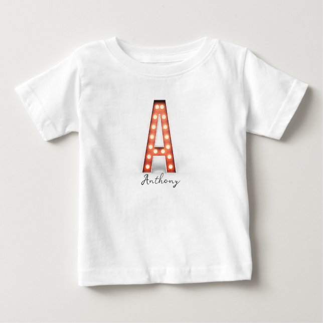Monogram A Marquee Lights Personalised  Baby T-Shirt (Front)