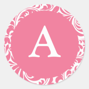 Monogram A Pink White Personalizable Wedding Monog Classic Round Sticker