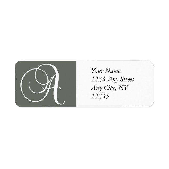 Monogram A Return Address Labels Charcoal (Front)