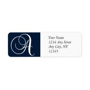 Monogram A Return Address Labels Navy Blue