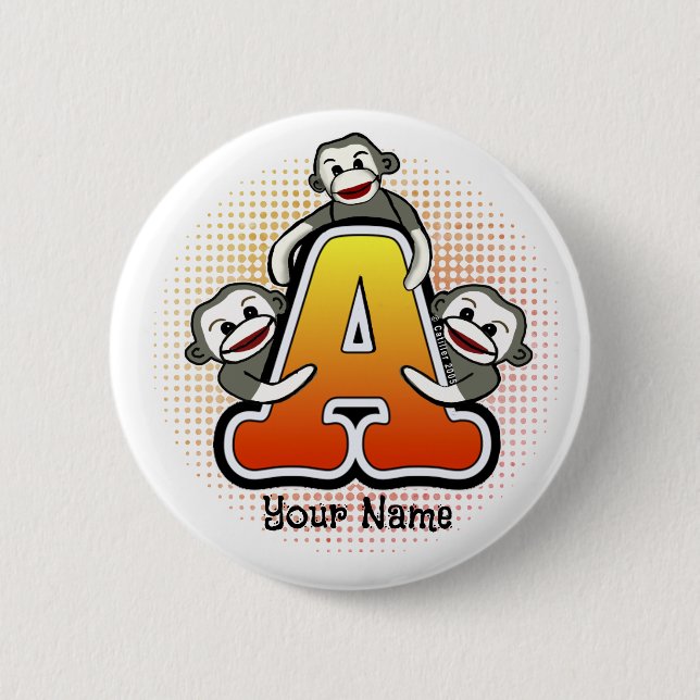 Monogram A Sock Monkey   6 Cm Round Badge (Front)