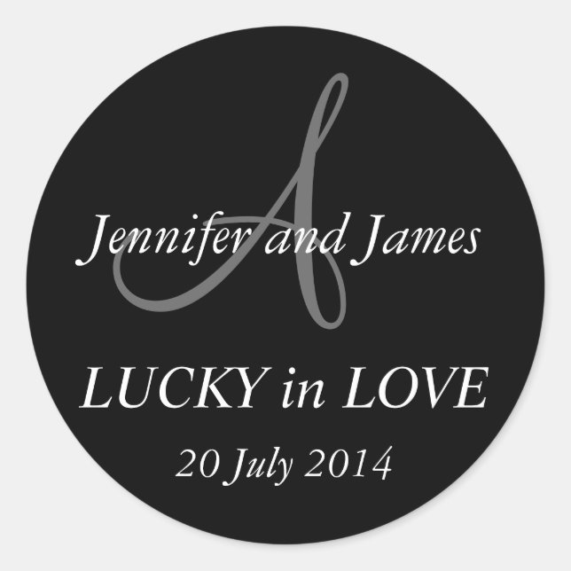 Monogram A Stickers for Weddings Black (Front)