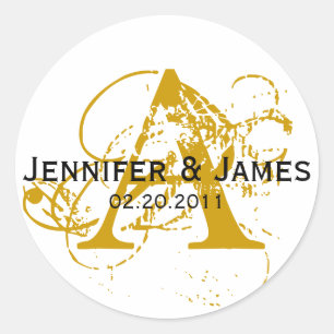 Monogram A White and Gold Wedding Stickers