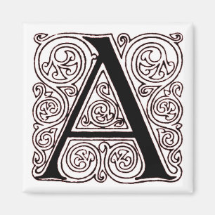 Monogram 'A' With Dark Red Swirls - Magnet