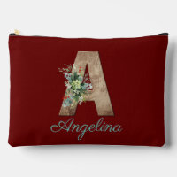 Monogram A wood letter dark red flower 