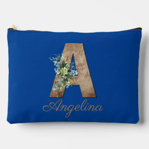 Monogram A wood letter red flower  Accessory Pouch