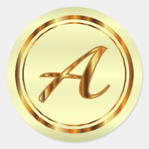 Monogram A-Z - Metallic Gold on Yellow Satin Classic Round Sticker