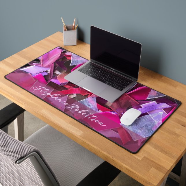 Monogram Abstract 3D Textile Look Pink Purple Red Desk Mat (Office 2)