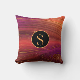 Monogram Abstract Art Orange Red Gold Pattern Cushion
