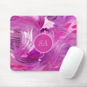 Monogram Abstract Art Purple Pink Brush Stroke Mouse Mat