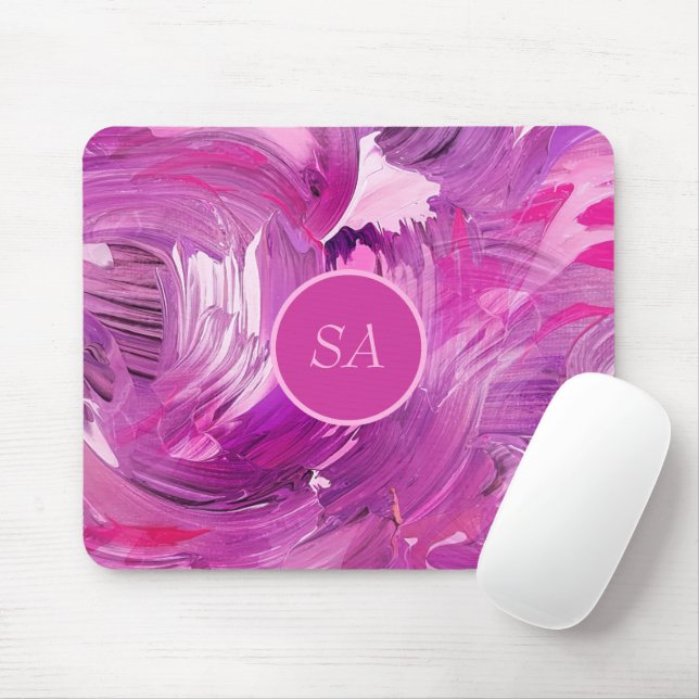 Monogram Abstract Art Purple Pink Brush Stroke Mouse Mat (With Mouse)