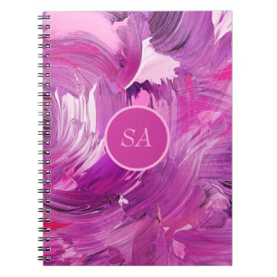 Monogram Abstract Art Purple Pink Brush Stroke Notebook