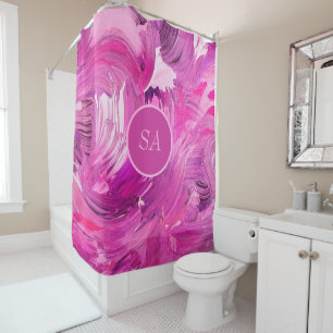 Monogram Abstract Art Purple Pink Shower Curtain