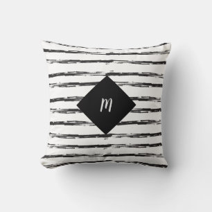 Monogram Abstract Black Brush Grunge Stripes ART Cushion