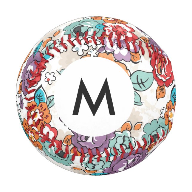 Monogram Abstract Elegance floral pattern 5 Baseball (Front Left)