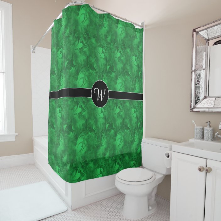 Monogram Abstract Emerald Green Feather Pattern Shower Curtain Zazzle