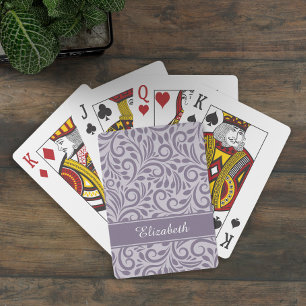 Monogram Abstract Floral Pattern Stylish Purple Playing Cards