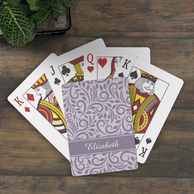 Monogram Abstract Floral Pattern Stylish Purple Playing Cards (Creator Uploaded)