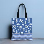Monogram Abstract Geometric Bird Floral Blue Tote Bag<br><div class="desc">Monogram Abstract Geometric Bird Floral Blue Girly Chic Tote Bag features a stylish modern abstract blue and white groovy geometric, retro matisse floral with rainbows and birds in blue and white with your custom personalised monogram below. Perfect for birthday, Mother's Day, Christmas gifts, celebrations and more. Created by Evco Studio...</div>