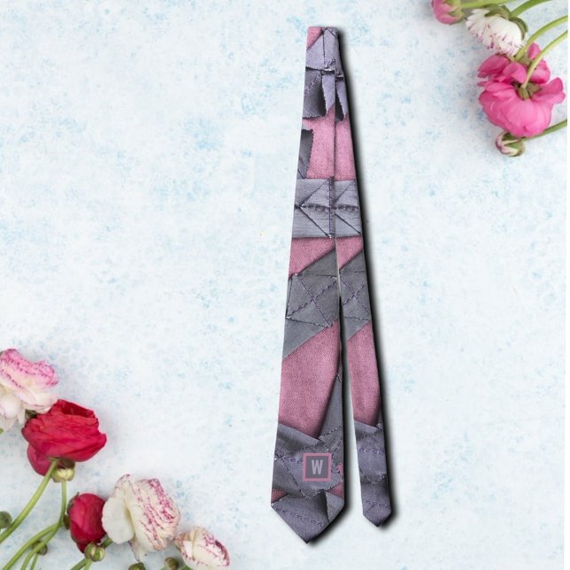Monogram abstract geometric purple mauve modern  tie (Creator Uploaded)
