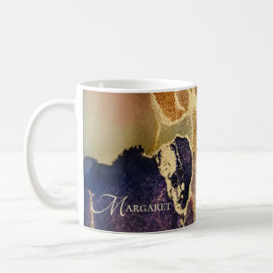 Monogram Abstract Gold Tan Purple Art Coffee Mug