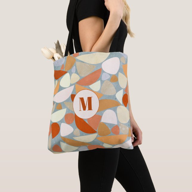 Monogram Abstract Modern Geometric Tote Bag (Close Up)