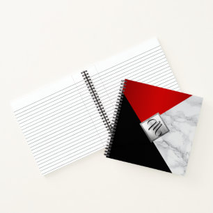 Monogram Abstract Red, Black and Marble Notebook