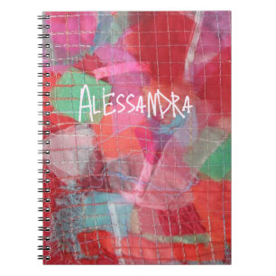 Monogram abstract red pink pattern girly notebook