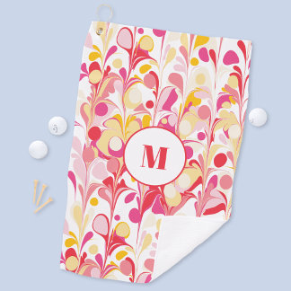 Monogram Abstract Retro Marble Pattern Pink Golf Towel