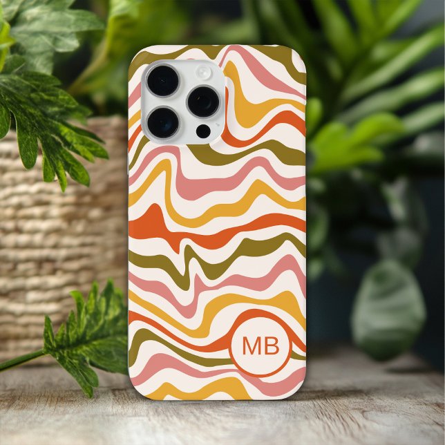  Monogram Abstract Stripes Modern Personalised iPhone Case (Creator Uploaded)